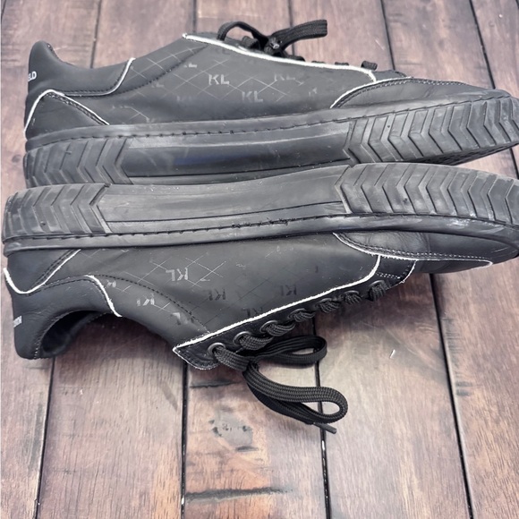 Karl Lagerfeld Paris Black Leather Sneakers Chunky Sole KL Logo EU 46 / US 13 - Picture 8 of 11